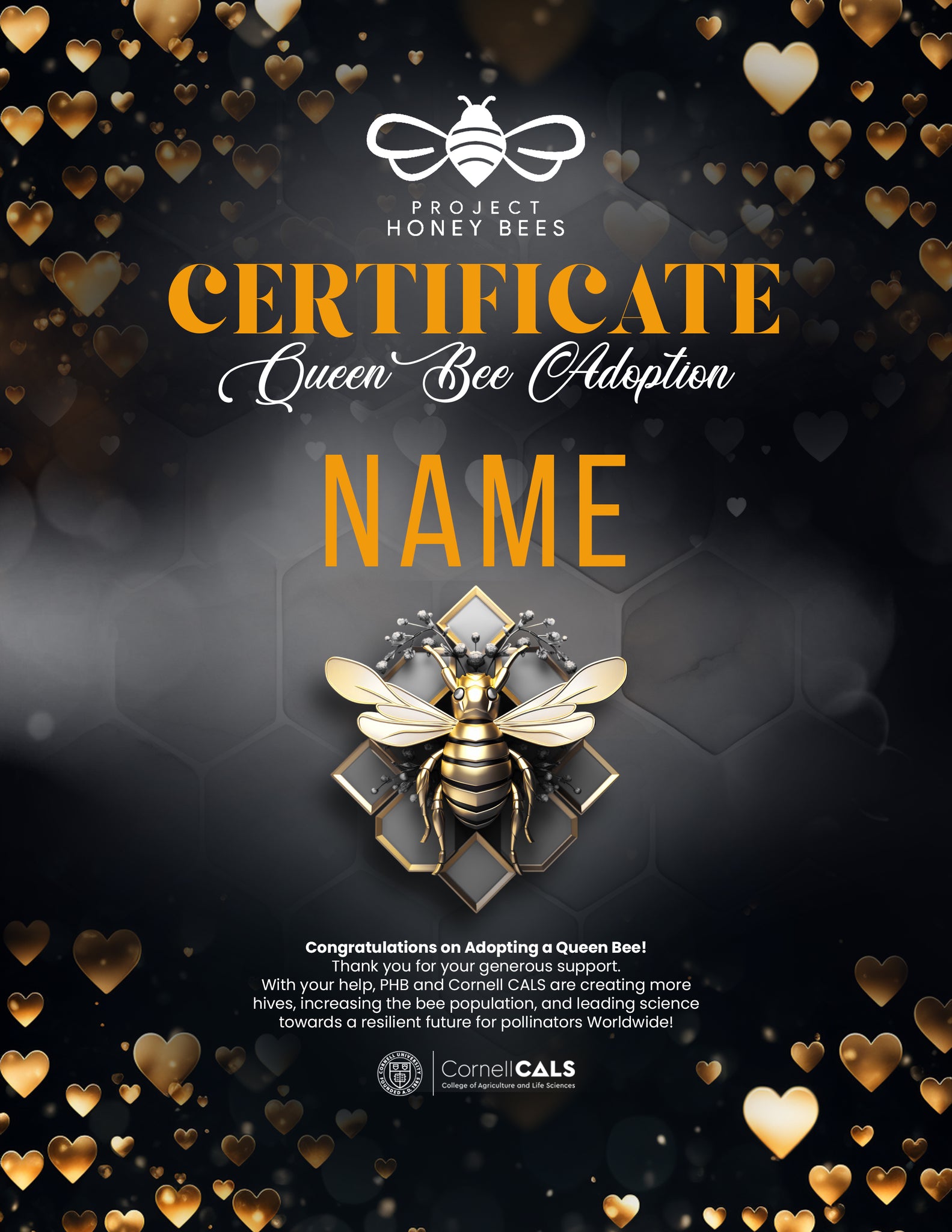 (Limited Edition Father's Day) Adopt A Bee Certificate - Amour