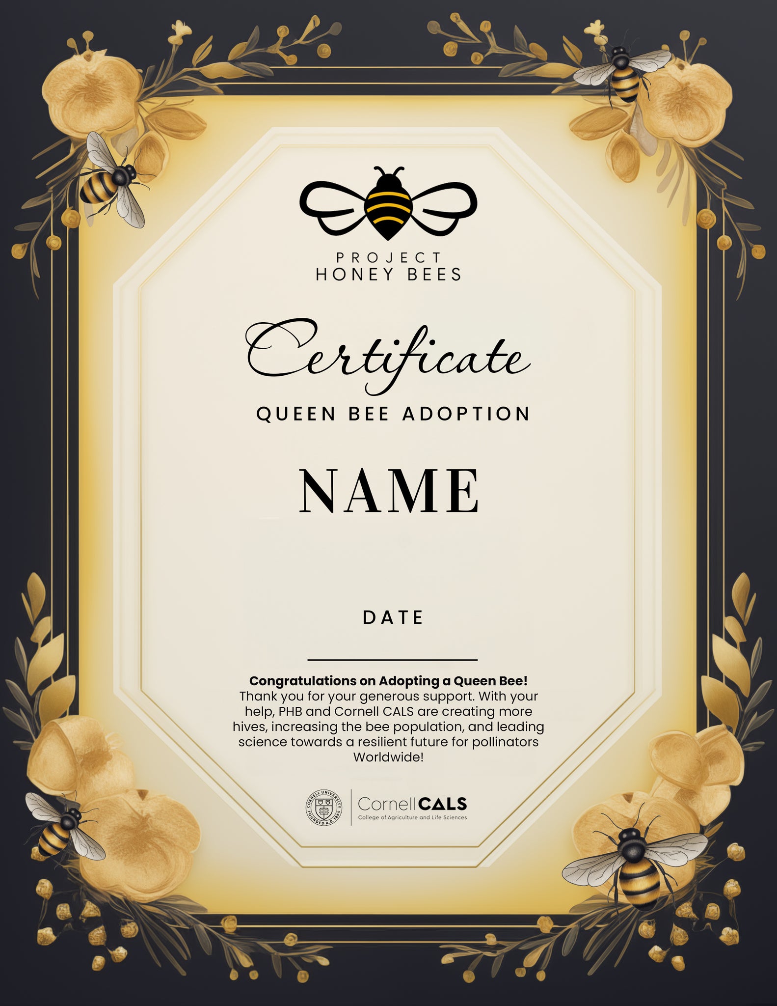 (NEW) Adopt A Bee Certificate