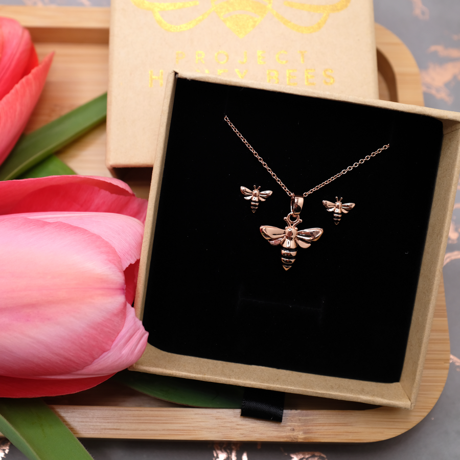 Luxury Queen Bee Necklace & Earrings Rose Gold *NEW* (LOW STOCK)