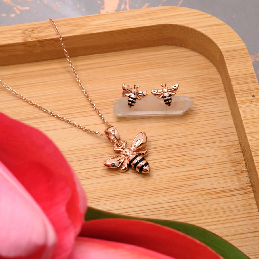 Luxury Queen Bee Necklace & Earrings Rose Gold *NEW* (LOW STOCK)