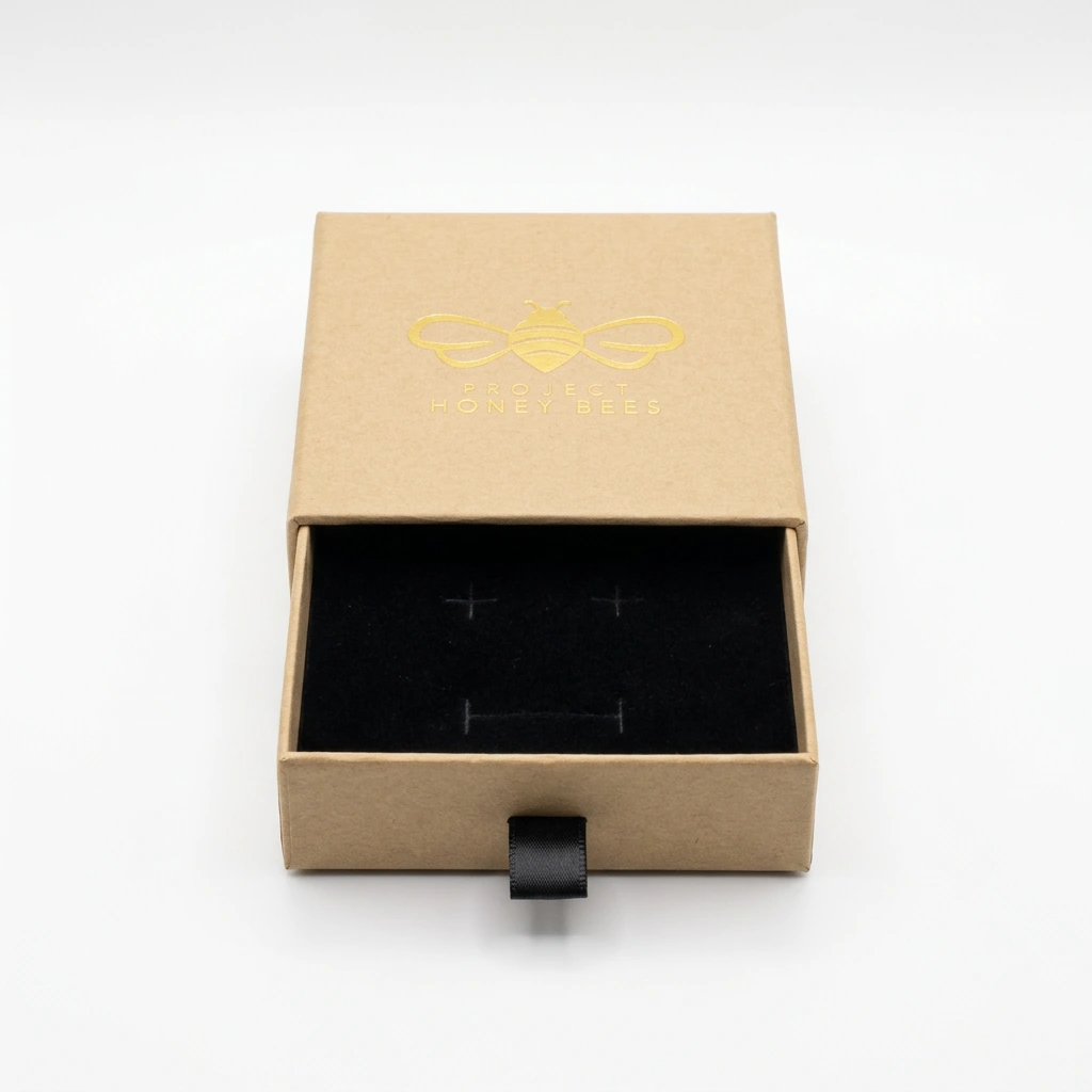 Luxury Gift Box with its sliding drawer open to show the black jewelry insert