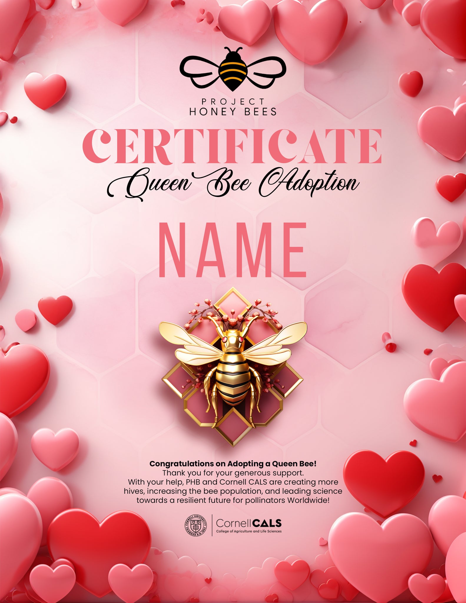 (Limited Edition V-day) Adopt A Bee Certificate - Love