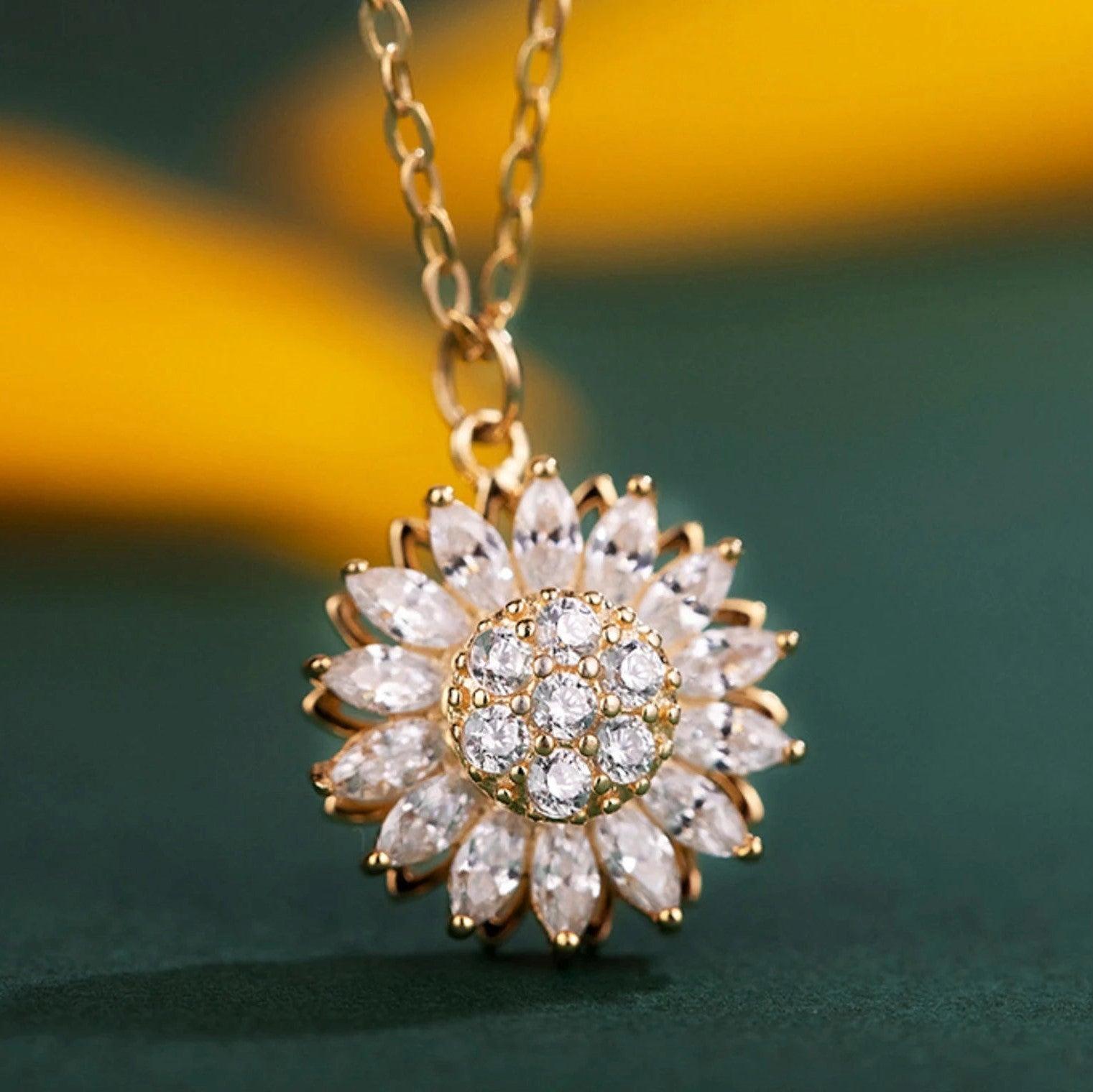 3CT Moissanite Sunflower Pendant Necklace 18K Yellow Gold Plated D Color  Diamond | eBay